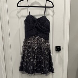Cache Black Strapless Dress with Silver Accents